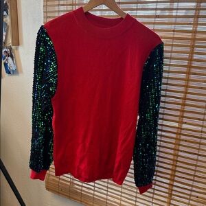 Red Sweater with Sequin Sleeves